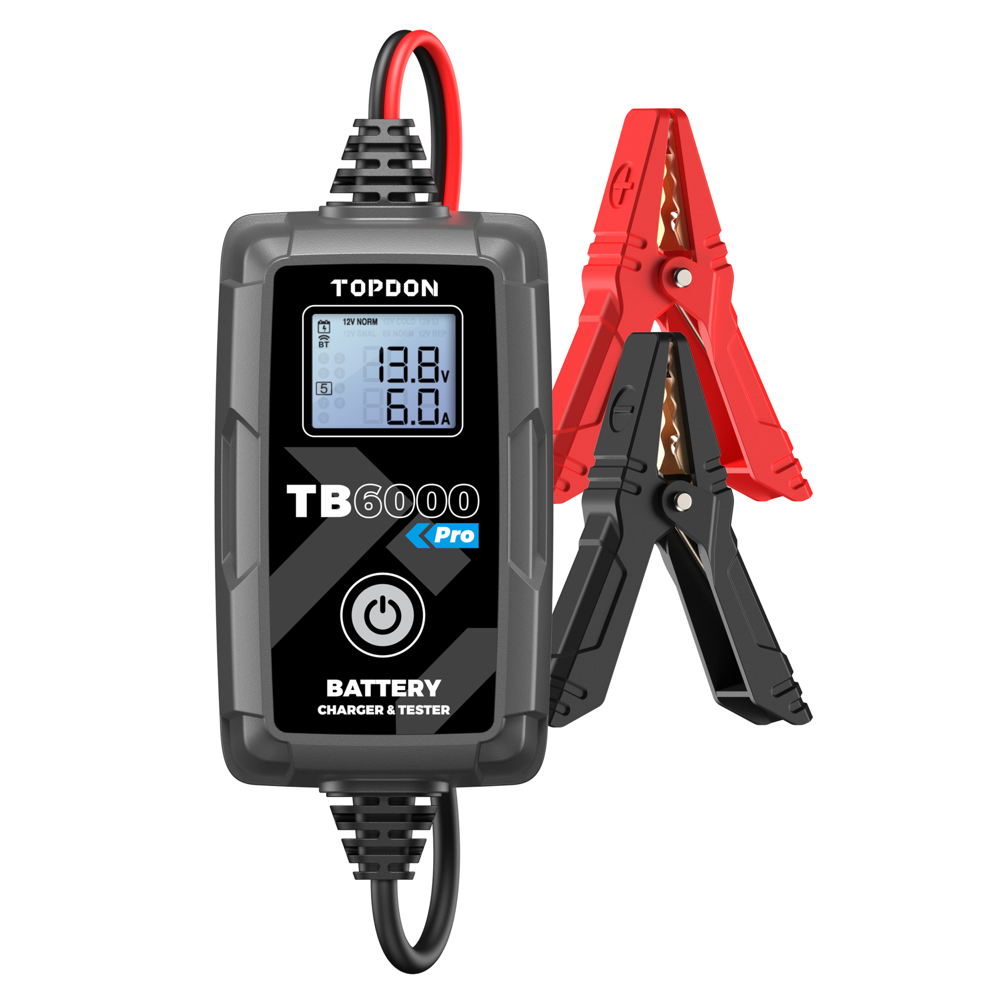 TOPDON Battery Charger and Tester - 6 Amps, 6V/12V, Bluetooth Compatible, IP65 Rating, Model# TB6000Pro
